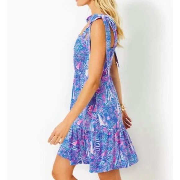 Lilly Pulitzer Womens XL Kailua Smocked Dress Blue Sleeveless - Picture 4 of 15